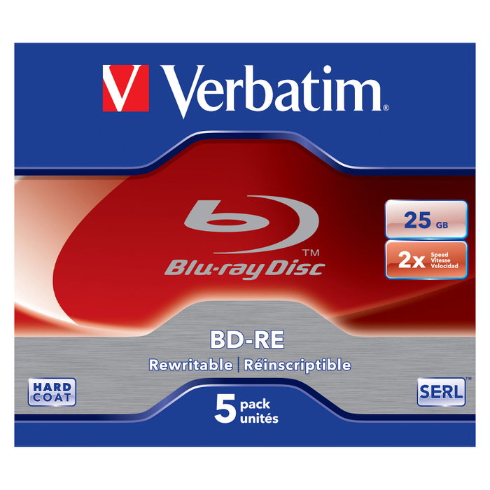 Verbatim BD-RE Blu-Ray 25GB 2x Speed, Pack de 5 en Jewel Case