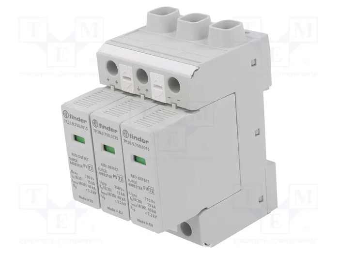 FINDER Limitador de sobretensiones Tipo 2 de 3 polos y 15kA FINDER Limitador de sobretensiones Tipo 2 de 3 polos y 15kA