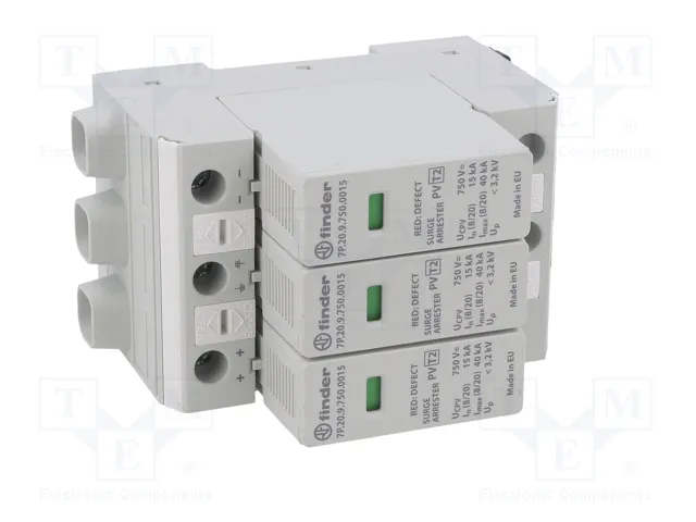 FINDER Limitador de sobretensiones Tipo 2 de 3 polos y 15kA FINDER Limitador de sobretensiones Tipo 2 de 3 polos y 15kA