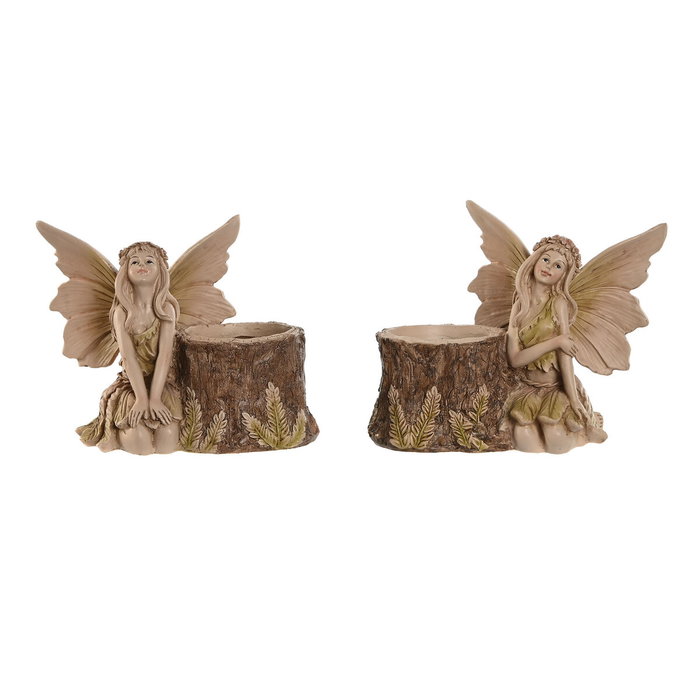 DKD Home Decor Figura de Resina Hada Surtido de 2 Unidades Marrón