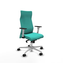 PIQUERAS Y CRESPO Sillón Albacete con Mecanismo Sincro, Similpiel Turquesa, Base Aluminio, Brazos 1D, Ruedas 65mm