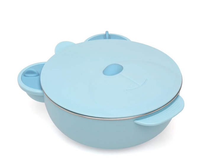 KioKids Recipiente Térmico Para Alimentos En Acero Inoxidable Azul Oso Infantil +4 Meses 450ml Con Ventosa Hermético