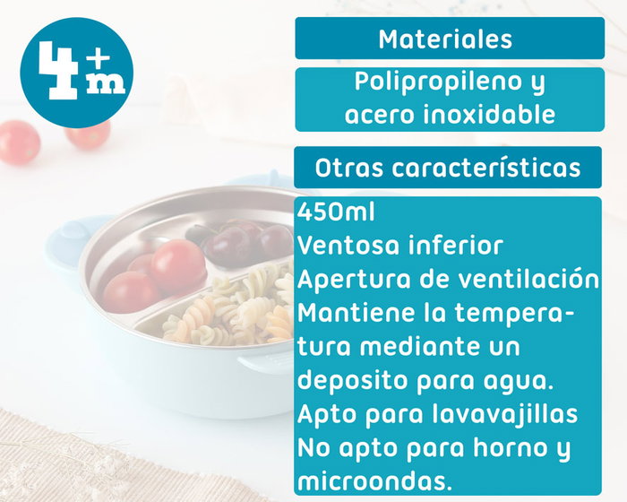 KioKids Recipiente Térmico Para Alimentos En Acero Inoxidable Azul Oso Infantil +4 Meses 450ml Con Ventosa Hermético