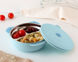 KioKids Recipiente Térmico Para Alimentos En Acero Inoxidable Azul Oso Infantil +4 Meses 450ml Con Ventosa Hermético