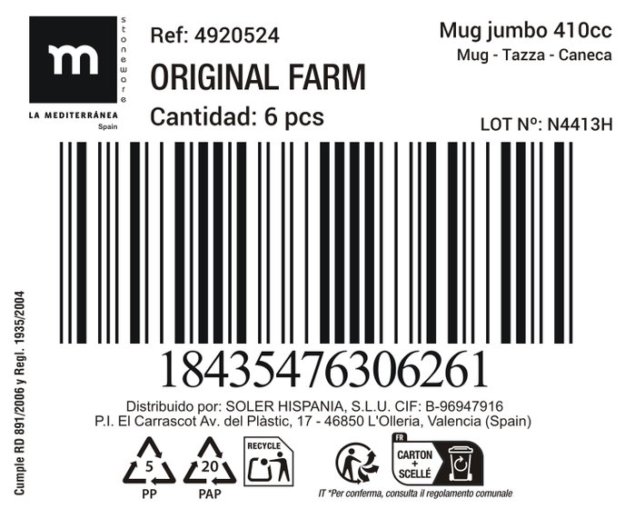 La Mediterranea Taza Jumbo ORIGINAL FARM 410cc (Pack de 18) lifo-original-farm-jumbo-410cc-18-pack