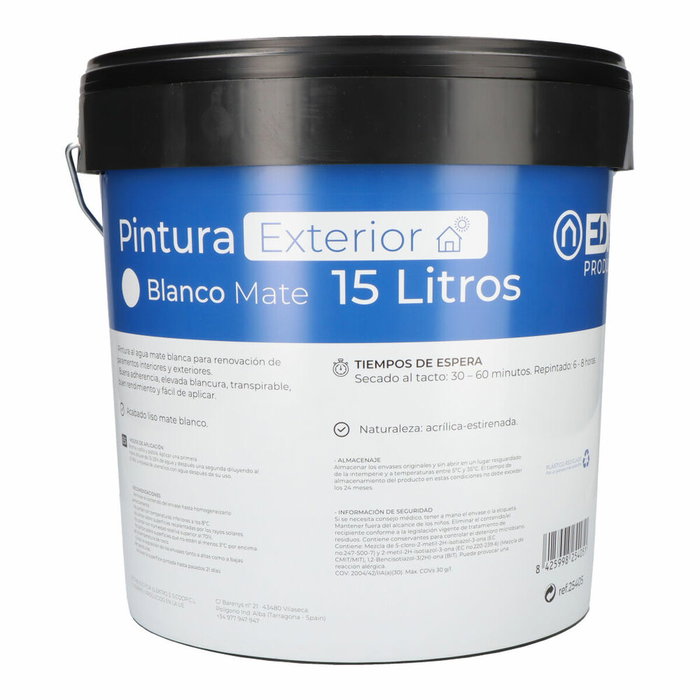 Koma Tools Pintura plástica acrílica estirenada blanco mate 15 l