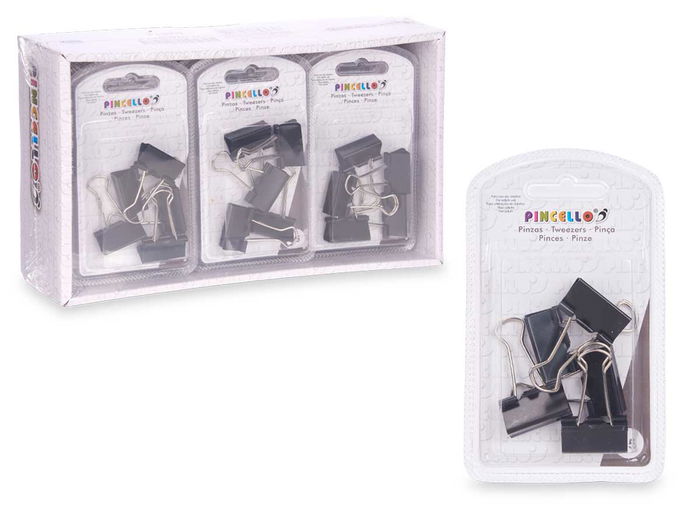 Pincello Set 5 Pinzas Clip Negro Metal 2 x 11.5 x 1.5 cm (Set de 24)