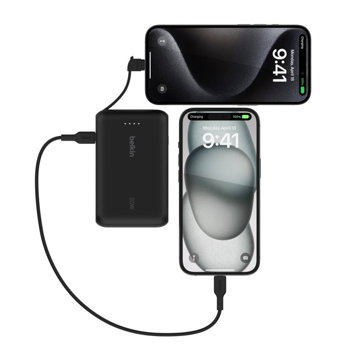 Belkin BPB021HQBK Batería Externa 10000 mAh Negro con Cable USB-C Integrado