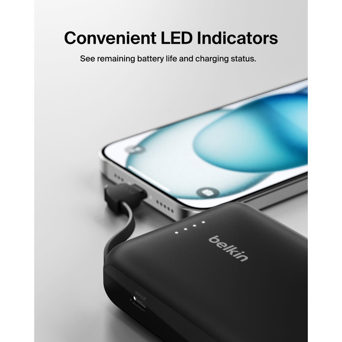 Belkin BPB021HQBK Batería Externa 10000 mAh Negro con Cable USB-C Integrado