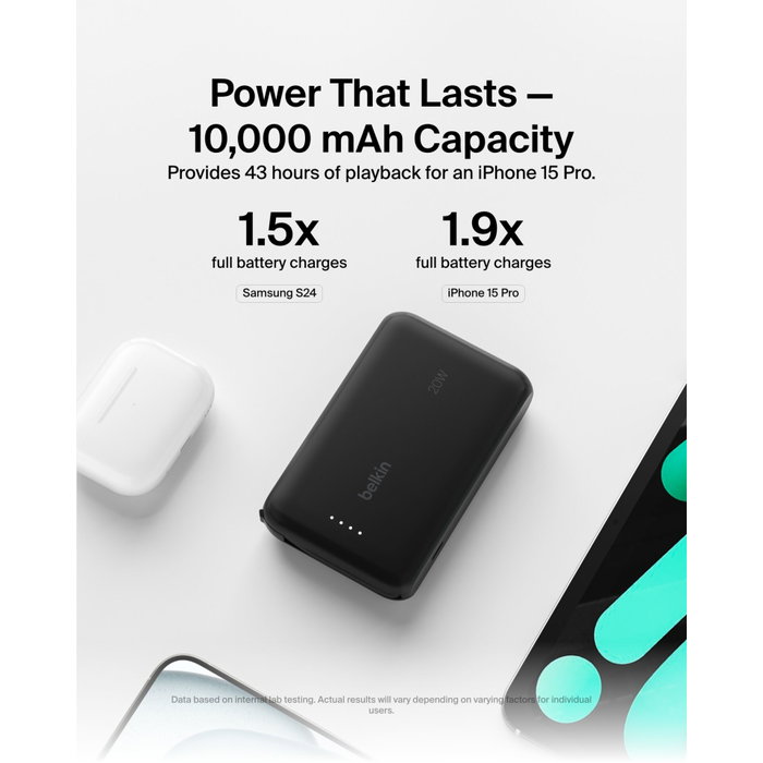 Belkin BPB021HQBK Batería Externa 10000 mAh Negro con Cable USB-C Integrado