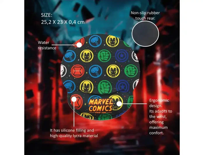 Wondee Alfombrilla para ratón ergonómica Marvel Comics con reposamuñecas de gel