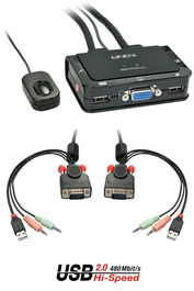 Lindy Switch KVM de 2 Puertos VGA, USB 2.0 y Audio para Controlar PCs