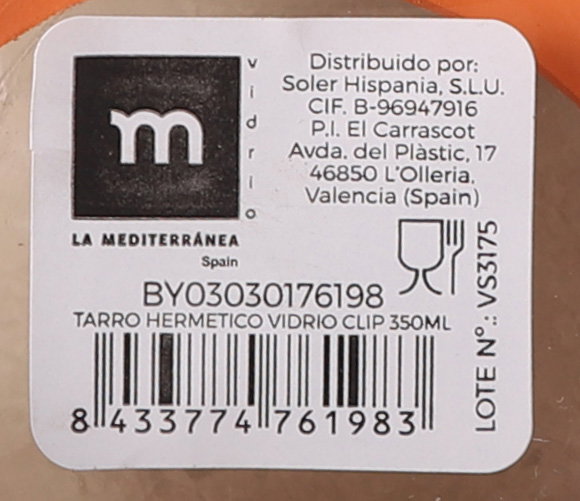 La Mediterranea Tarro Hermético de Vidrio con Clip 350 ml (12 Unidades)