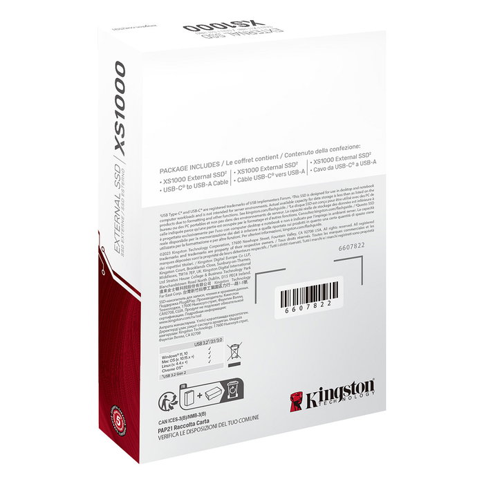 Kingston XS1000 2TB Unidad SSD Externa USB-C 3.2 Gen2 Negro, 1050 MB/s, para Windows, Mac, Linux, Android, iOS