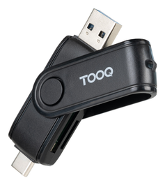 TOOQ Lector de Tarjetas TQR-3003B con Doble Ranura SD/TF, USB-C 2.0 y USB-A 3.0, Negro