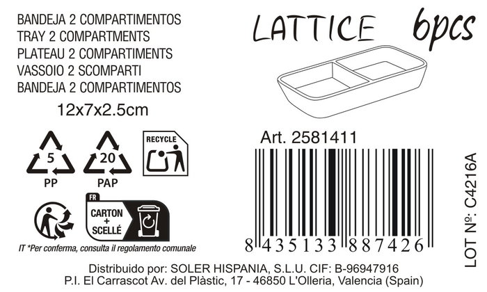 La Mediterranea Bandeja de 2 Compartimentos 12x7,2x2,3cm (Pack de 36) lifecurve