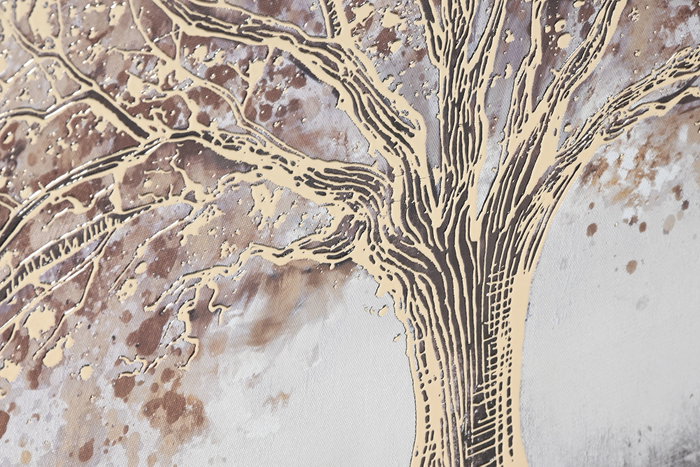 DKD Home Decor Cuadro Lienzo Árbol 3D Dorado y Gris