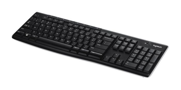 Logitech Teclado Inalámbrico Wireless K270 con Receptor Unifying, Diseño Full Size Espacios Numérico y Resistente a Salpicaduras, Batería de Larga Duración, Teclas de Acceso Rápido