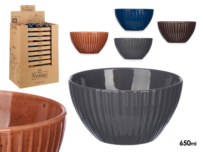 Vessia Bol 13 cm Diámetro Rayas Colores Oscuro Surtidos 650 ml Cerámica (Set de 108) Vessia Bol 13 cm Diámetro Rayas Colores Oscuro Surtidos 650 ml Cerámica (Set de 108)