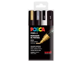 Posca Set de 4 Marcadores de Pintura PC-5M Colores GSWB (Oro, Plata, Blanco y Negro)