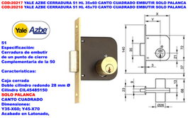 Yale AZBE 51 HL Cerradura de Embutir 35x60 mm Solo Palanca