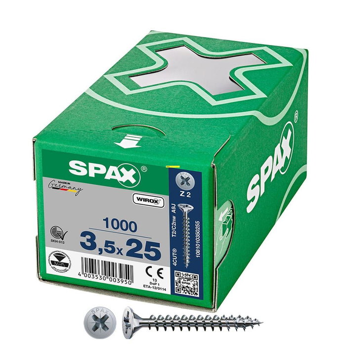 Spax Tornillo universal cabeza plana 3,5x25mm wirox 1000 unidades 1081010350255 Spax Tornillo universal cabeza plana 3,5x25mm wirox 1000 unidades 1081010350255