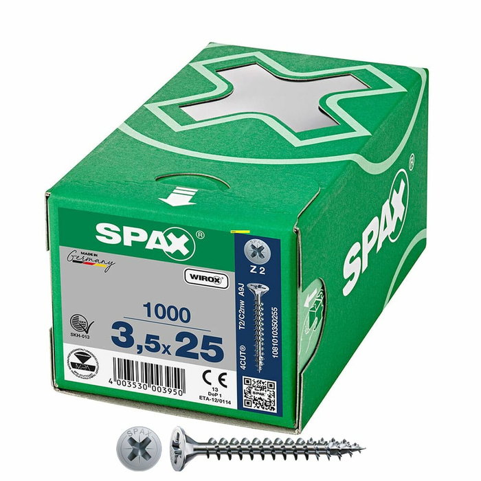 Spax Tornillo Universal Cabeza Plana 3,5x25mm (1000 unidades) de cabeza plana Pozidriv Z2 Spax Tornillo Universal Cabeza Plana 3,5x25mm (1000 unidades) de cabeza plana Pozidriv Z2