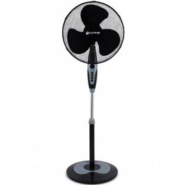 Grunkel Ventilador de Pie 60W Negro, Regulable 3 Velocidades, Temporizador 60 Min, Aspas 40cm, Altura 106-125cm