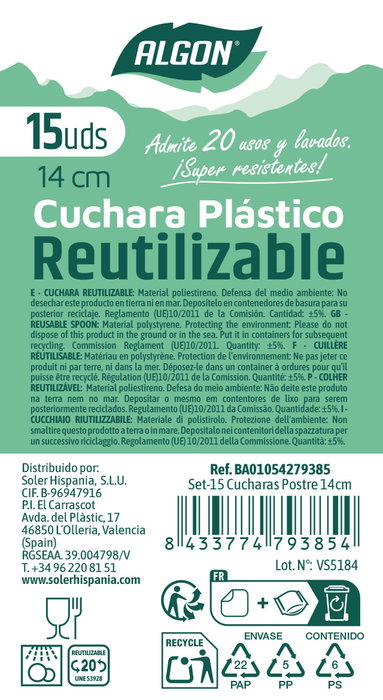 Algon Set de 15 Cucharas de Postre 14 cm (24 Unidades)