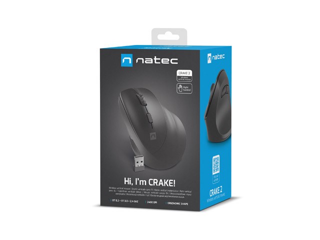 Natec Crake 2 Ratón Inalámbrico Vertical Óptico 2400 DPI 6 Botones Bluetooth 5.2 2.4 GHz