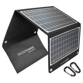 Realpower SolarPanel SP-22E Plegable 22.5W, 3 Puertos USB (USB-A, Tipo-C), IPX5 Resistente al Agua, Negro