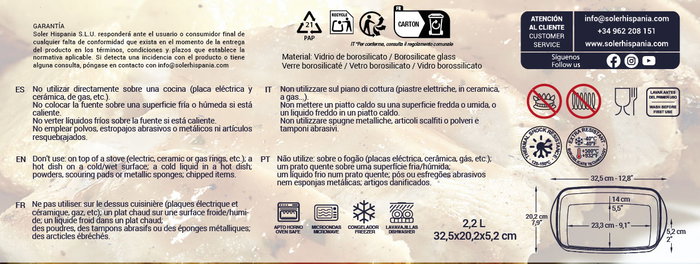 Quttin Fuente Vidrio Rectangular 32.5 x 20 cm 2.2 L (7 Unidades)