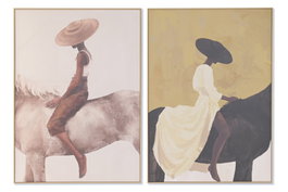 DKD Home Decor Cuadro Lienzo PS Chica Caballo Surtido de 2 Unidades