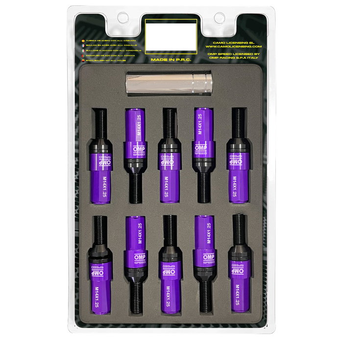 OMP Juego de 20 Tornillos de Rueda M14x1.25 con Protector de Aluminio Morado OMP Juego de 20 Tornillos de Rueda M14x1.25 con Protector de Aluminio Morado