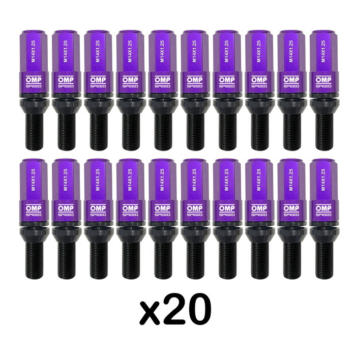 OMP Juego de 20 Tornillos de Rueda M14x1.25 con Protector de Aluminio Morado OMP Juego de 20 Tornillos de Rueda M14x1.25 con Protector de Aluminio Morado