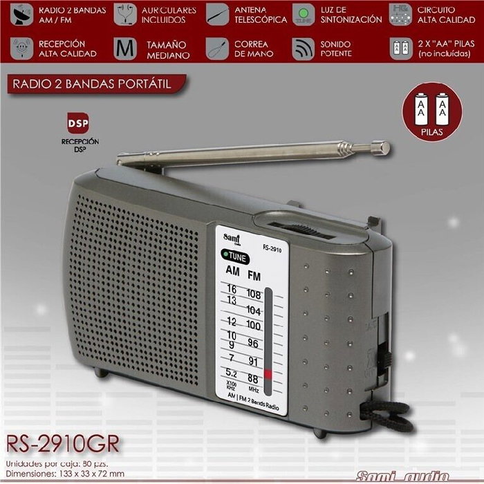 SAMI Radio Sami 2 bandas con auriculares horizontal - gris SAMI Radio Sami 2 bandas con auriculares horizontal - gris