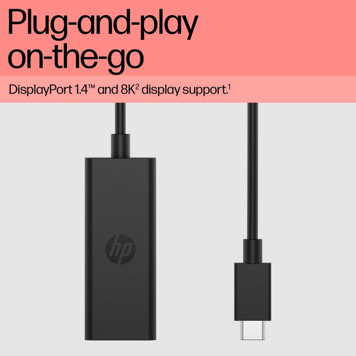 HP Adaptador USB-C a DisplayPort G2 - Puerto USB-C a DisplayPort 1.4 para Conexión Plug and Play a Monitor 8K, Compatible con Windows, MacOS, Android y iPadOS