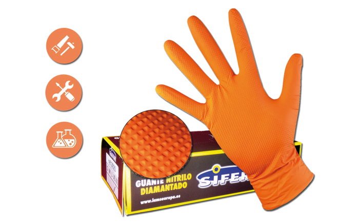 SIFER Guante Nitrilo Diamantado Naranja/Lion T-M (50u) SIFER Guante Nitrilo Diamantado Naranja/Lion T-M (50u)