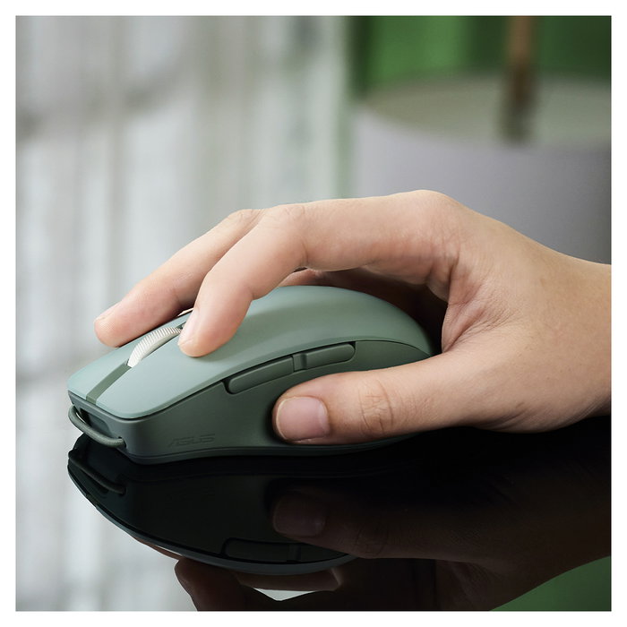ASUS MD200 Silent Plus Ratón Óptico Inalámbrico RF y Bluetooth 4200 DPI Ambidiestro Verde con 6 Botones Programables