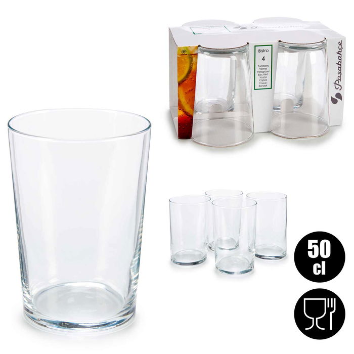 Pasabahce Set 4 Vasos Bistro Maxi 510cc Transparente Vidrio 22.6x12.5x16.5 cm (Set de 6)