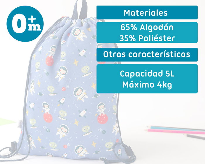 KioKids Bolsa de Almuerzo Azul Guardería Colegio +0 Meses 5 Litros Algodón Poliester