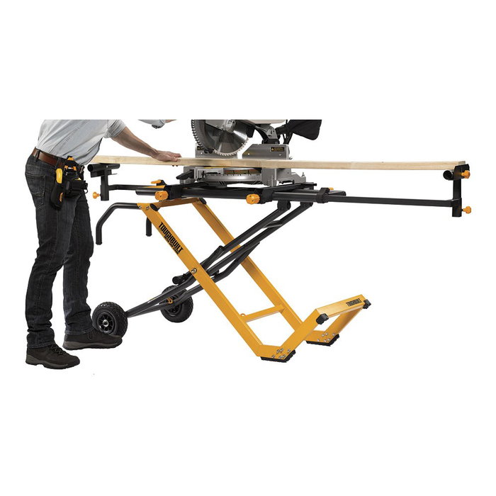Toughbuilt Soporte para Sierra de Inglete Universal TB-S600, Base Universal Plegable con Ruedas de 22 cm y Extensión de 3 m para Material, Incluye Bandeja y Soportes