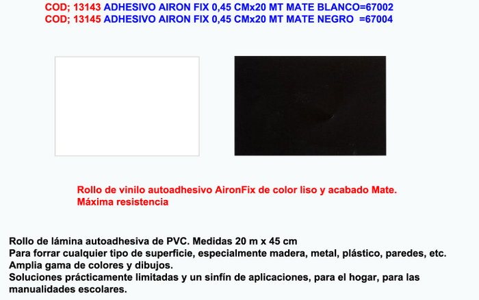 Aironfix Rollo adhesivo unicolor blanco 67002 de 20 m