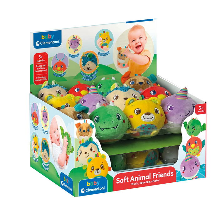 Clementoni Display Suaves Amigos Animales 17683 Sonajero Texturas Desarrollo Sensorial +3 Meses