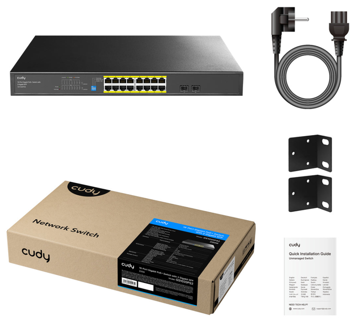 Cudy GS1020PS2 Switch No Administrado 16 Puertos Gigabit PoE+ 2 Slots SFP Negro