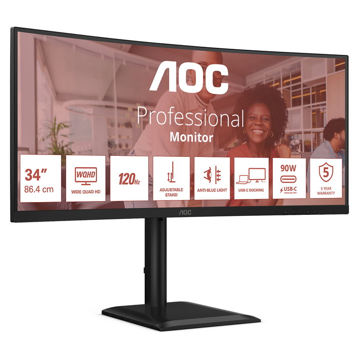 AOC CU34E4CV Monitor Curvo 86,4 cm (34") 3440x1440 UWQHD 21:9 120Hz 4ms AMD FreeSync 2xHDMI DP USB-C Negro