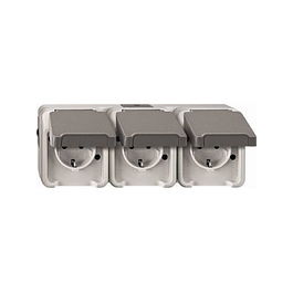 MERTEN MEG2391-8029 Schuko Enchufe Triple 3 Tomas de Corriente, Color Gris Claro, Montaje Horizontal