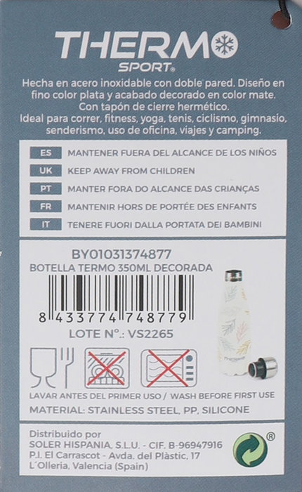 Thermosport Botella Termo Decorada 350 ml Ø7 x 22 cm (6 Unidades) Thermosport Botella Termo Decorada 350 ml Ø7 x 22 cm (6 Unidades)