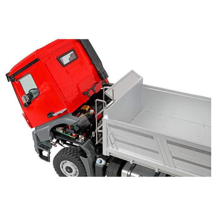 AMEWI Mercedes-Benz Arocs 6x6 Muldenkipper 1:14 RTR, Camión Basculante Eléctrico Radio Control, 595 mm, 6.1 kg, 5000 mAh, 14+ años, Rojo/Gris