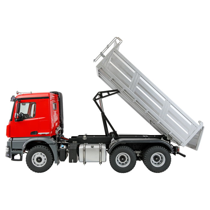 AMEWI Mercedes-Benz Arocs 6x6 Muldenkipper 1:14 RTR, Camión Basculante Eléctrico Radio Control, 595 mm, 6.1 kg, 5000 mAh, 14+ años, Rojo/Gris